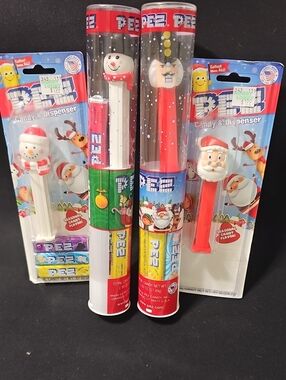 PEZ Holiday Santa, Nutcracker, and Snowman Candy Dispensers - Red and White